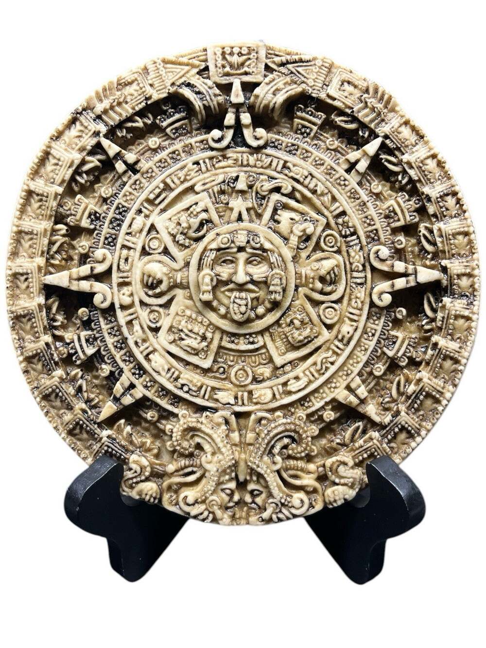 Aztec Calendar Sun Stone Plaque 7” – Ivory Stone Style – Decorative Wall Art